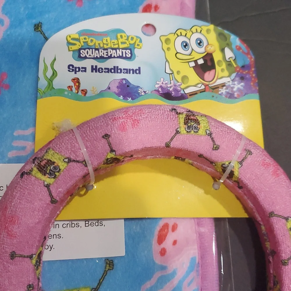 Spongebob squarepants pink and blue 2piece headband and towel spa set brand new - Picture 2 of 7